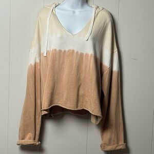 GAP Women's Cotton Blend Rolled Cuff Cream and Brown Ombre Hoodie Size XL